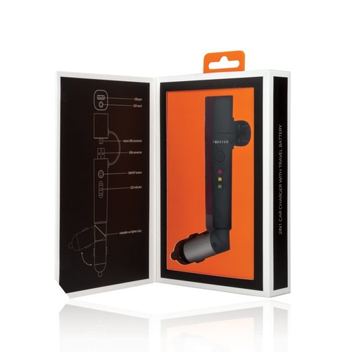 Forever L-style autní nabíječka, 2600 mAh power bank, černá