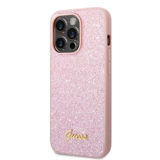 Apple iPhone 14 Pro Guess Glitter Flakes Metal Logo pouzdro (Růžová) - GUHCP14LHGGSHP