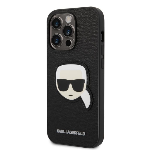 Apple iPhone 14 Pro Karl Lagerfeld PU Saffiano Karl Head pouzdro (Černá) – KLHCP14LSAPKHK