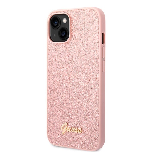 Apple iPhone 14 Plus Guess Glitter Flakes Metal Logo pouzdro (Růžová) - GUHCP14MHGGSHP