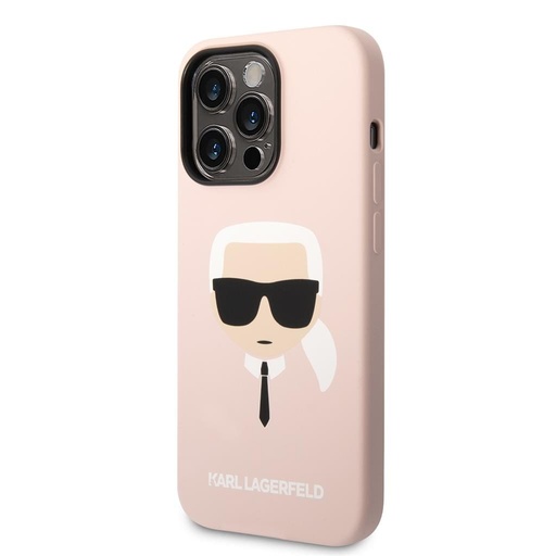 Apple iPhone 14 Pro Karl Lagerfeld Liquid Silicone Karl Head pouzdro (Světlý růžová) – KLHCP14LSLKHLP