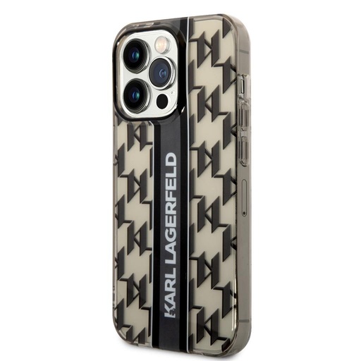 Apple iPhone 14 Pro Karl Lagerfeld Monogram Vertical Stripe pouzdro (Černá) – KLHCP14LHKLSPCK