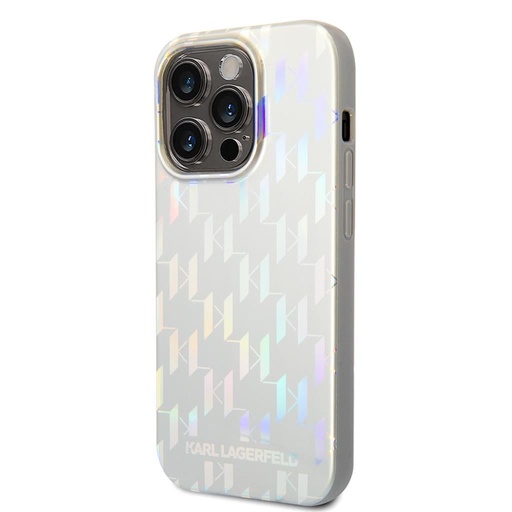 Apple iPhone 14 Pro Karl Lagerfeld Iridescent Monogram pouzdro (Stříbrná) – KLHCP14LLGMMSV3