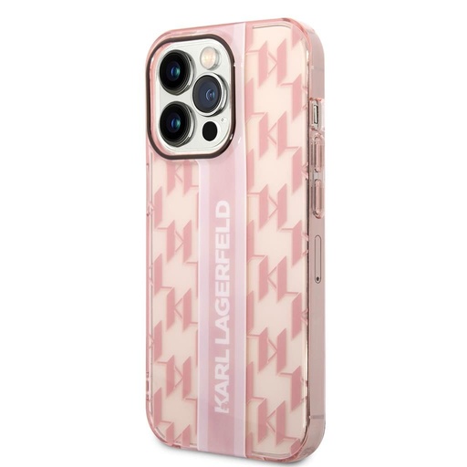 Apple iPhone 14 Pro Karl Lagerfeld Monogram Vertical Stripe pouzdro (Růžová) – KLHCP14LHKLSPCP