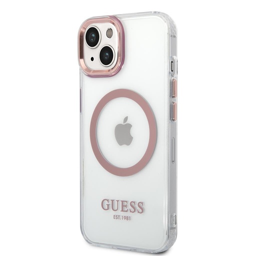Apple iPhone 14 Plus Guess průhledný MagSafe pouzdro (Růžová) – GUHMP14MHTRMP