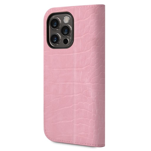 Apple iPhone 14 Pro Max Guess PU Croco pouzdro knižní formát kov kamera s rámečkem (Růžová) - GUBKP14XHGCRHP
