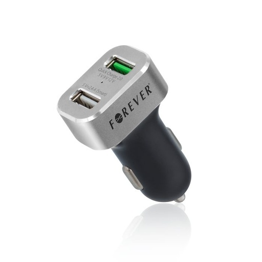 Forever autní rychlonabíječka (2 USB port), QC 3.0,30W, stříbrná/ černá