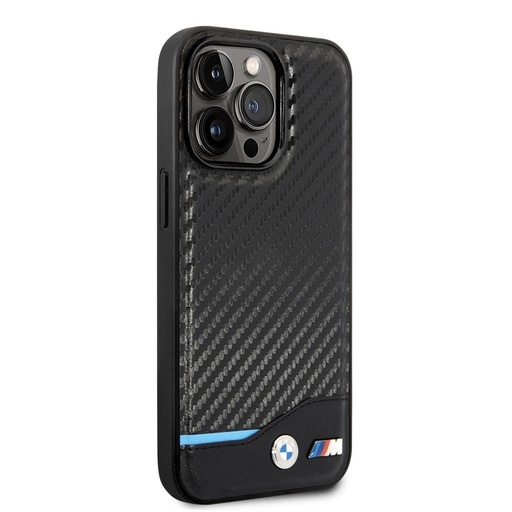 Apple iPhone 14 Pro BMW M PU Carbon pouzdro – Modrá Line (Černá) - BMHCP14L22NBCK