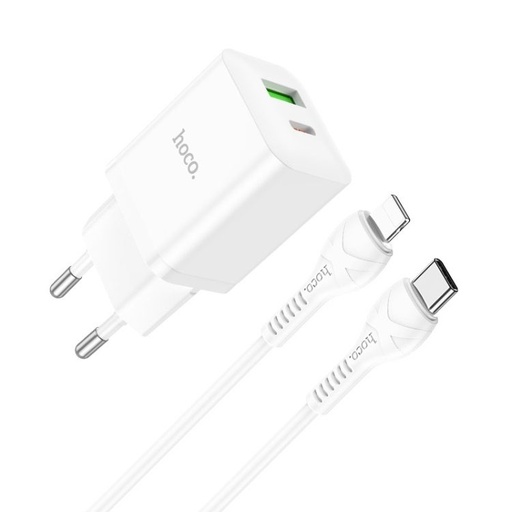 Hoco N28 síťový rychlonabíječka (QC + PD konektor), PD lightning kabel, bílá