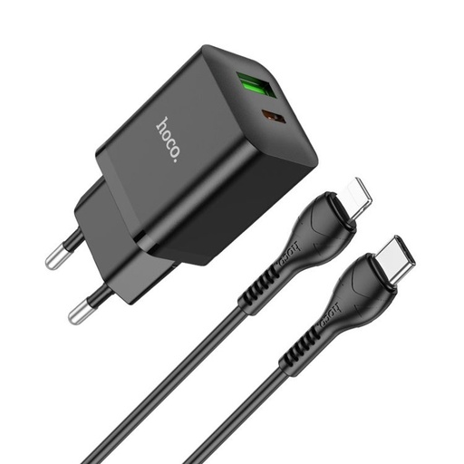 Hoco N28 síťový rychlonabíječka (QC + PD konektor), PD lightning kabel, černá