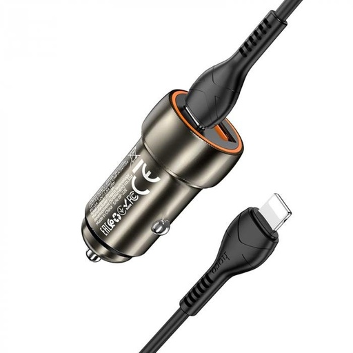 Hoco Z46A autní rychlonabíječka, PD & QC konektor + lightning kabel, šedá