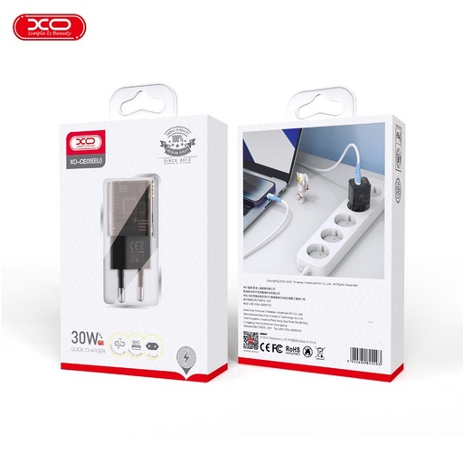 XO CE05 PD 30W rychlonabíječka (Hnědá) – QC 3.0 18W, USB-A + USB-C konektor