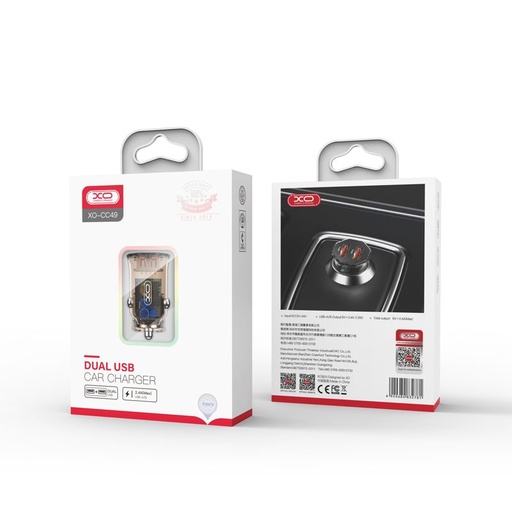 XO CC49 autní nabíječka (2xUSB port), průhledný/hnědá