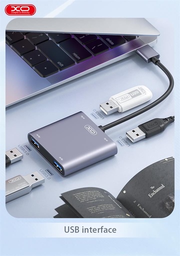 XO HUB012B 4 az 1-ben USB dokovací stanice (Tranish) – HDMI + USB portok