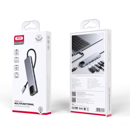 XO HUB013 6 az 1-ben Type-C dokovací stanice (Tranish) – HDMI, USB, PD nabíjení