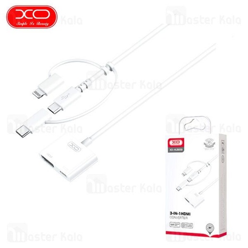 XO HUB009 3 az 1-ben HDMI adapter (Bílá) – Type-C / Micro / Lightning vstup