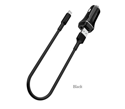 Borofone BZ2 autní nabíječka (2 USB port, lightning kabel), 5V 2,4A, černá