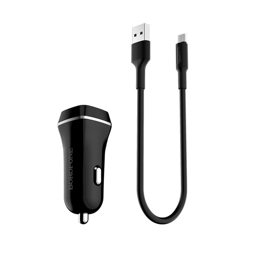 Borofone BZ2 autní nabíječka (2 USB port, microUSB kabel), 5V 2,4A, černá