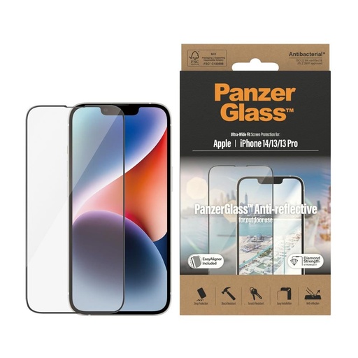 Apple iPhone 13 / 13 Pro / 14 / 16e PanzerGlass ultra wide fit antireflexní prémiový tvrzené sklo (Průhledný)