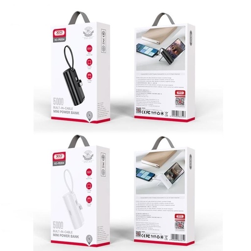 XO PB304 power bank 3300 mAh (Bílá) – mini, displej, držáky, vestavěný USB-C kabel