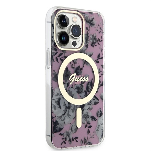Apple iPhone 13 Pro Guess Flowers IML MagSafe pouzdro (Růžová) - GUHMP13LHCFWSP