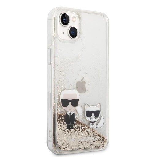 Apple iPhone 14 Plus Karl Lagerfeld Liquid Glitter Karl and Choupette pouzdro (Zlatá) – KLHCP14MGKCD