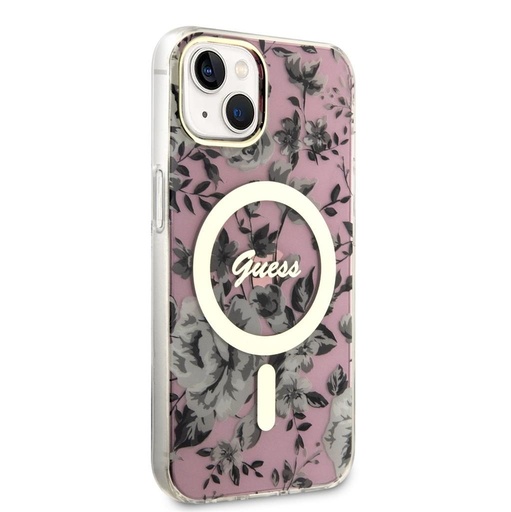 Apple iPhone 13 Guess Flowers IML MagSafe pouzdro (Růžová) - GUHMP13MHCFWSP