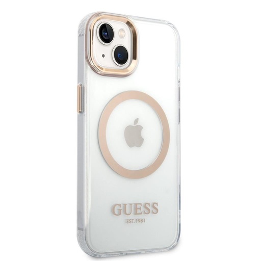 Apple iPhone 14 Plus Guess průhledný MagSafe pouzdro (Zlatá) – GUHMP14MHTRMD