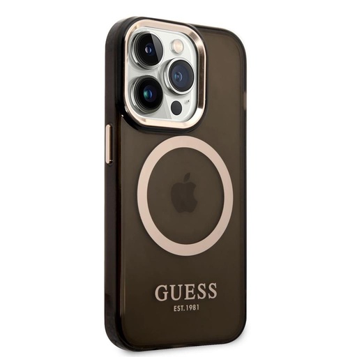 Apple iPhone 14 Pro Guess průsvitný MagSafe pouzdro (Černá) – GUHMP14LHTCMK