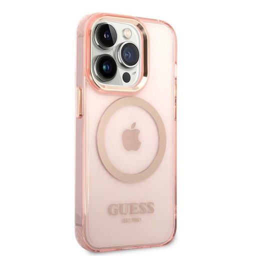 Apple iPhone 14 Pro Max Guess průsvitný MagSafe pouzdro (Růžová) – GUHMP14XHTCMP