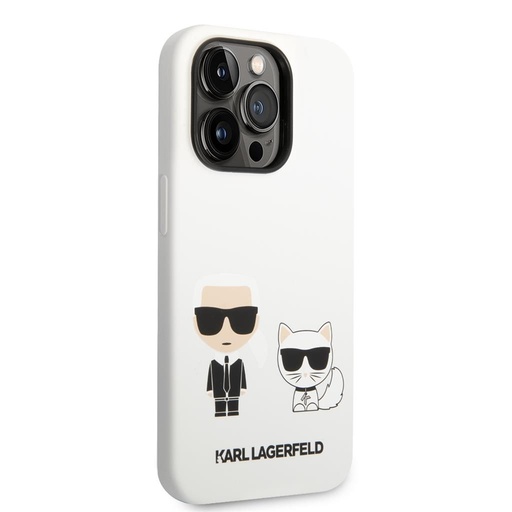 Apple iPhone 14 Pro Karl Lagerfeld & Choupette tekutý silikonové pouzdro (Bílá) – KLHCP14LSSKCW
