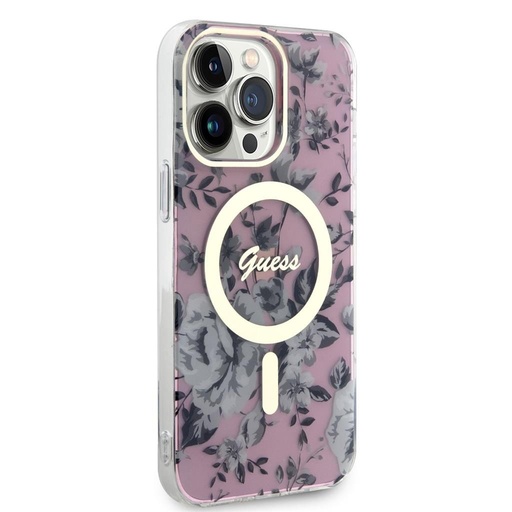 Apple iPhone 13 Pro Max Guess Flowers IML MagSafe pouzdro (Růžová) - GUHMP13XHCFWSP