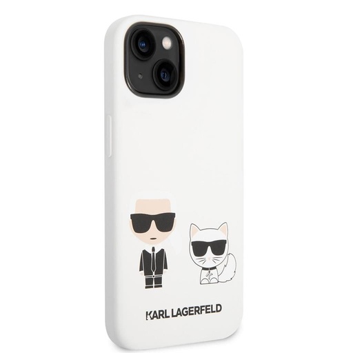 Apple iPhone 14 Plus Karl Lagerfeld & Choupette tekutý silikonové pouzdro (Bílá) – KLHCP14MSSKCW