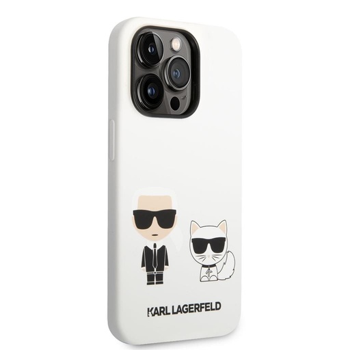 Apple iPhone 14 Pro Max Karl Lagerfeld & Choupette tekutý silikonové pouzdro (Bílá) – KLHCP14XSSKCW