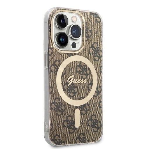 Apple iPhone 14 Pro Guess 4G IML MagSafe pouzdro (Hnědá) - GUHMP14LH4STW