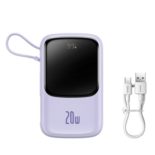 BASEUS QPow powerbank, 10000mAH s kapacitou,20W nabíjecí s výkonem, lightning s kabelem fialová