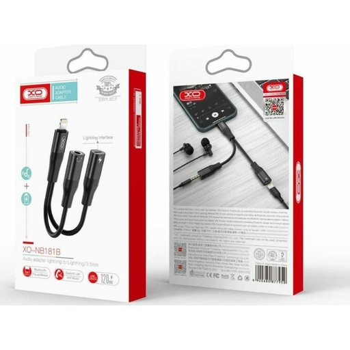 XO NB181B audio adapter (Černá) – Lightning–3,5 mm + Lightning, Bluetooth přenosový s funkcí
