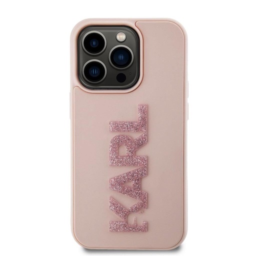 Apple iPhone 15 Pro Karl Lagerfeld 3D Glitter Karl pouzdro (Růžová) – KLHCP15L3DMBKCP