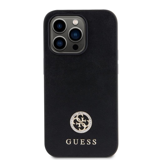 Apple iPhone 15 Pro Guess PU 4G Strass Metal Logo pouzdro (Černá) - GUHCP15LPS4DGPK