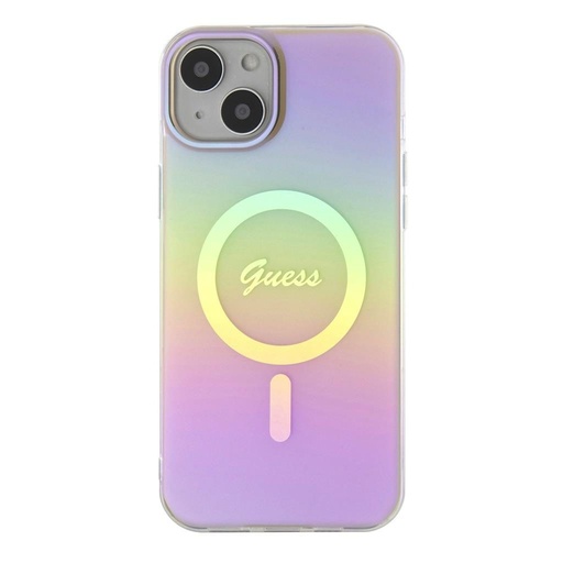 Apple iPhone 15 Guess IML Iridescent Script MagSafe pouzdro (Růžová) - GUHMP15SHITSP
