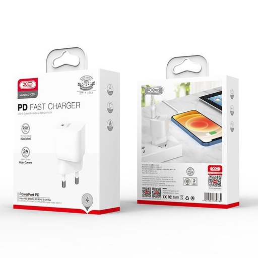 XO CE01 PD 20W rychlonabíječka (Bílá) – USB-C konektor