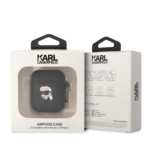 Karl Lagerfeld 3D Logo NFT Karl Head Silicone pouzdro AirPods 1/2 (Černá) - KLA2RUNIKK