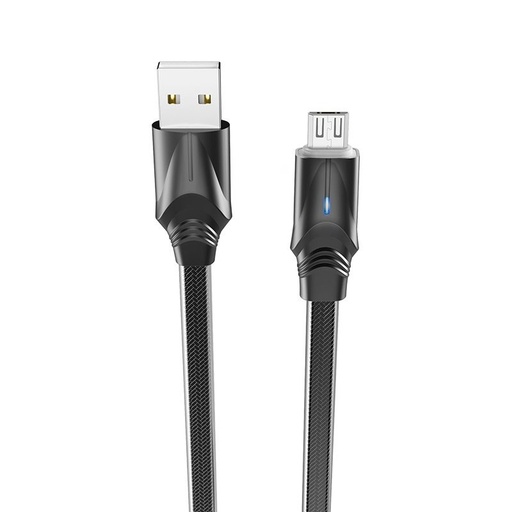 Borofone BU12 microUSB kabel, zinek slitina, LED indikátor stavu, 2,4A, 1,2m, černá