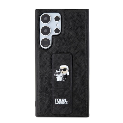 Samsung Galaxy S24 Ultra Karl Lagerfeld Saffiano Grip Stand Metal Logo pouzdro (Černá) – KLHCS24LGSAKCPK