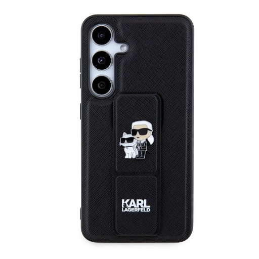 Samsung Galaxy S24 Karl Lagerfeld Saffiano Grip Stand Metal Logo pouzdro (Černá) – KLHCS24SGSAKCPK