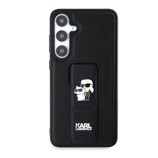 Samsung Galaxy S24+ Karl Lagerfeld Saffiano Grip Stand Metal Logo pouzdro (Černá) – KLHCS24MGSAKCPK