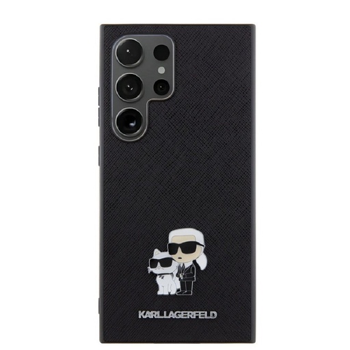 Samsung Galaxy S24 Ultra Karl Lagerfeld PU Saffiano Metal Karl and Choupette pouzdro (Černá) – KLHCS24LPSAKCMPK