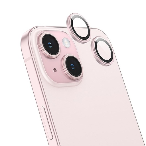 Apple iPhone 15 Pro / iPhone 15 Pro Max Hoco crystal průhledný metal ochrana kamery tvrzené sklo růžová
