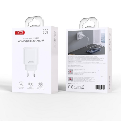 XO CE25 PD 25W rychlonabíječka (Bílá) – USB-C konektor