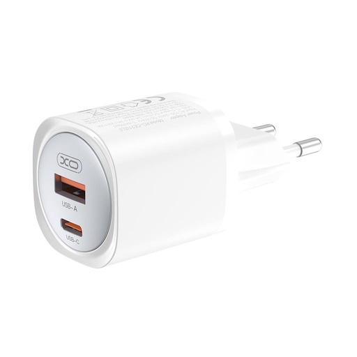 XO CE21 30W GaN rychlonabíječka (Bílá) – PD 30W, USB-C + USB-A konektor